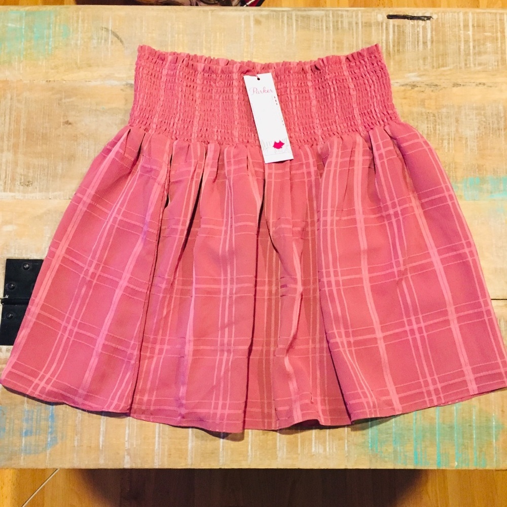 Parker Smocked Waist Pink Skirt Medium NWT plaid - Picture 2 of 6